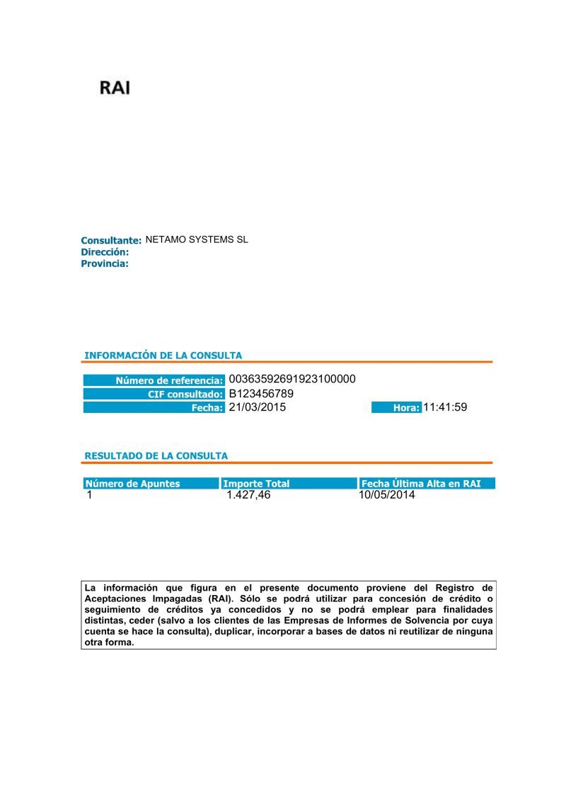 Spanish company default debt check sample