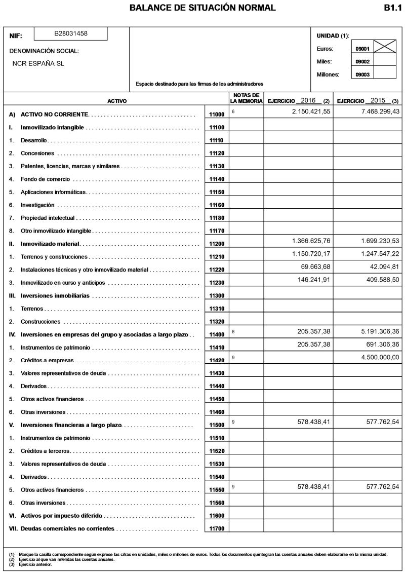 Spanish company balance sheet sample